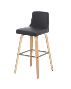 Chaise de bar imitation cuir noir piètement plaqué chêne h 77 cm Leti