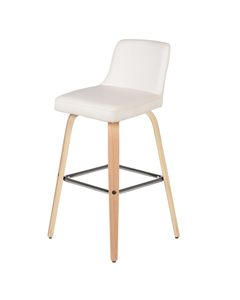 Chaise de bar imitation cuir blanc piètement plaqué chêne h 77 cm Leti