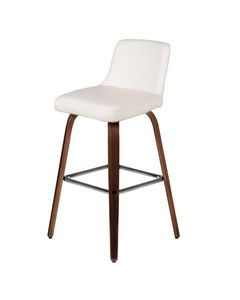 Chaise de bar imitation cuir blanc piètement plaqué noyer h 77 cm Leti
