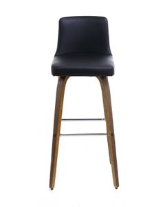 Chaise de bar noire imitation cuir et pieds bois foncé Leti