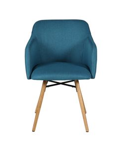 Chaise accoudoirs bleu en tissu pieds chêne naturel May