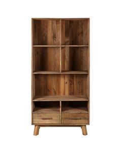Bibliothèque en pin recyclé 7 niches et 2 tiroirs Nebraska