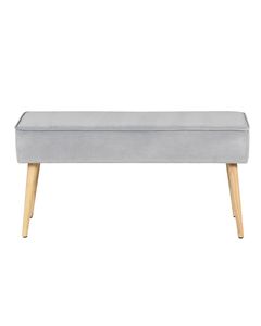 Banc en velours gris clair et pieds bois naturel Popy